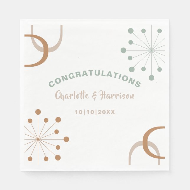 Modern Mid Century Atomic Starburst Wedding  Napkin (Front)