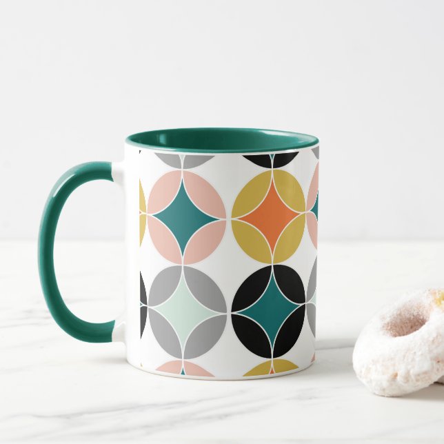 Modern Mid Century Big Circles Repeat Patterned Mug (With Donut)