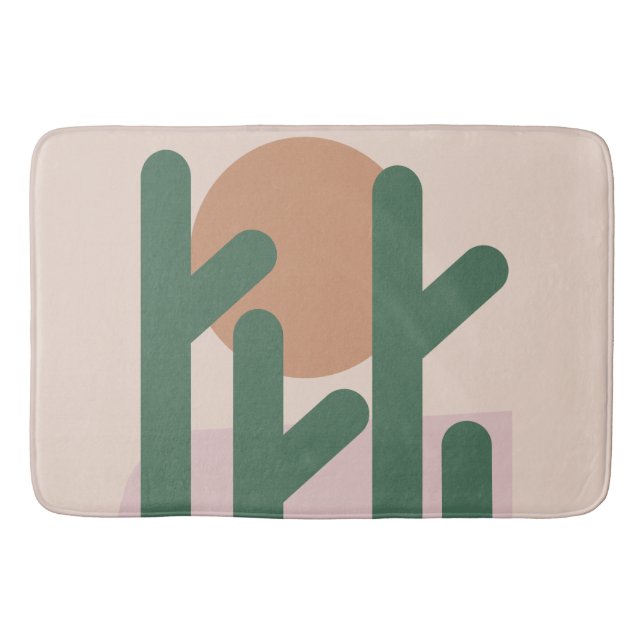 Modern Mid Century Cactus Art Earthy Pattern  Bath Mat (Front)