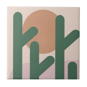 Modern Mid Century Cactus Art Earthy Pattern Tile