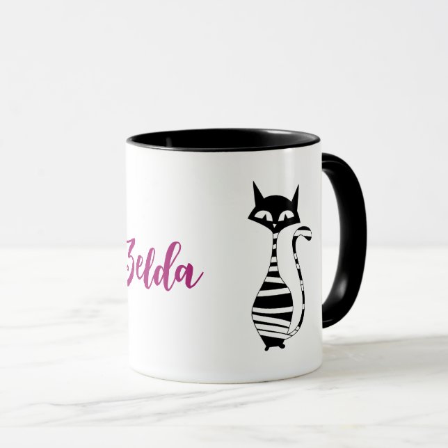 Modern Mid Century Cats editable text Mug (Front Right)