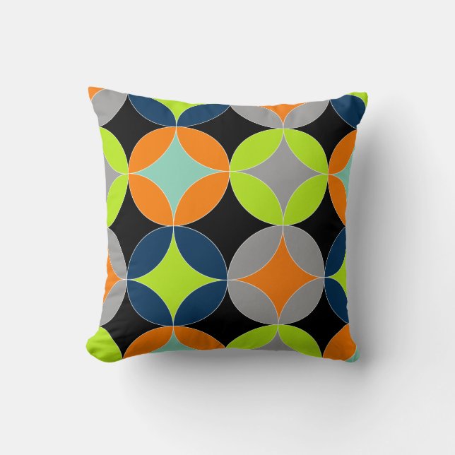 Modern Mid Century Circles Geometric Pattern Cushion (Front)