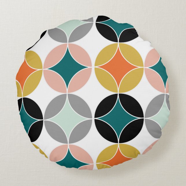 Modern Mid Century Circles Geometric Pattern Round Cushion (Back)