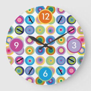 Modern Mid Century Colourful Circles Pattern Large Clock