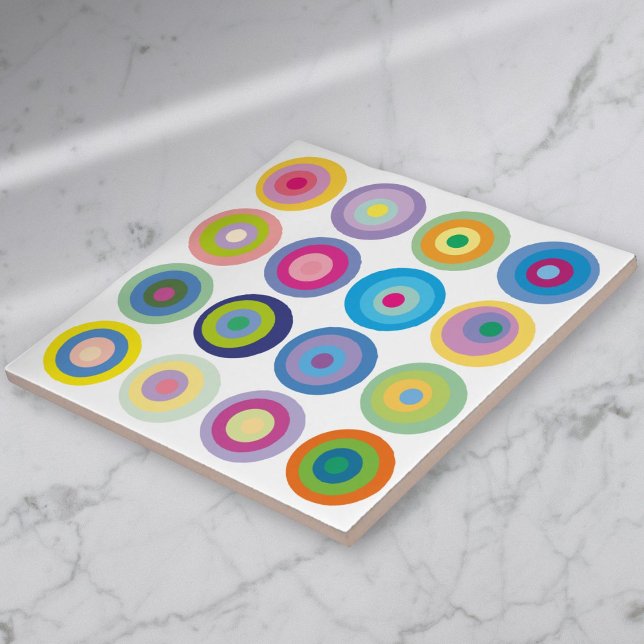 Modern Mid Century Colourful Circles Pattern Tile (Modern Mid Century Colorful Circles Pattern Ceramic Tile)