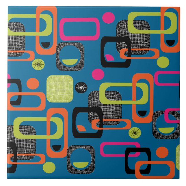 Modern Mid Century Funky Geometric Pattern Tile (Front)