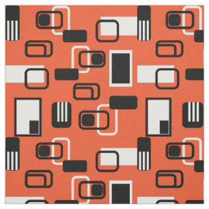 Modern Mid Century Geometric Orange Black Retro Fabric