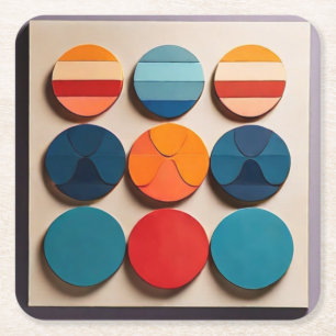 Modern Mid Century Geometric Pattern Square Paper Coaster