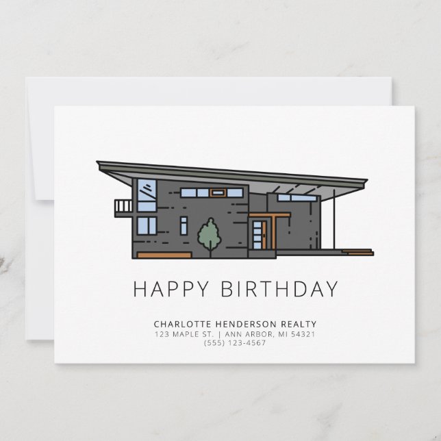 Modern Mid Century Home Client Birthday Card (Front)