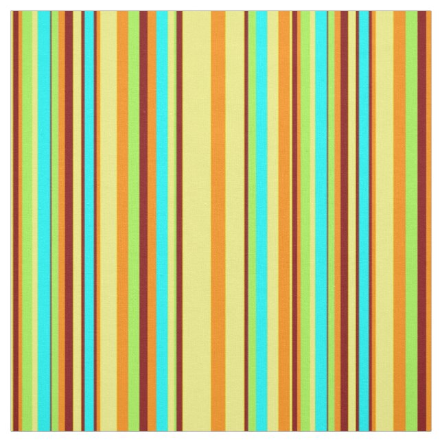Modern Mid-Century Lime Turquoise Orange Stripes Fabric (Swatch)