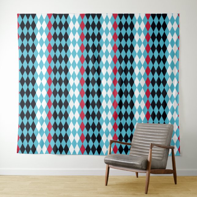 Modern Mid-Century mod retro diamonds Harlequin 2 Tapestry (In Situ (Horizontal))