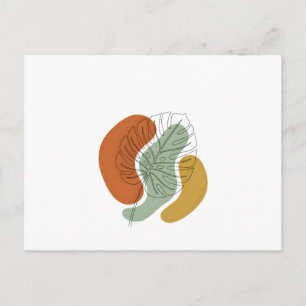 Modern Mid-Century Monstera Leaf Line Art Postcard