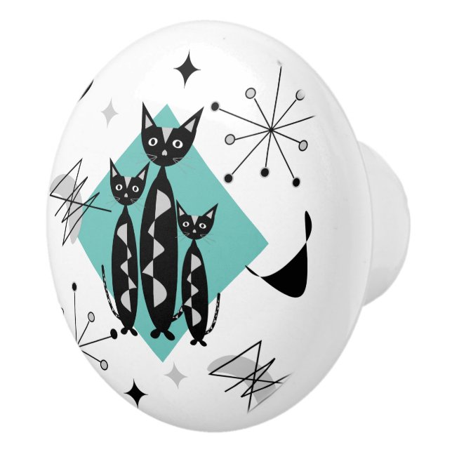 Modern Mid Century Retro Cats Cute Pattern Ceramic Knob (Right)