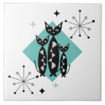 Modern Mid Century Retro Cats Cute Pattern Ceramic Tile<br><div class="desc">A super cute pattern of black cats,  atomic starbursts and abstract shapes inspired by retro mid century designs in on lovely tones of teal,  blue,  black,  white and grey.</div>