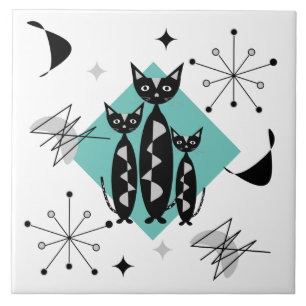 Modern Mid Century Retro Cats Cute Pattern Tile