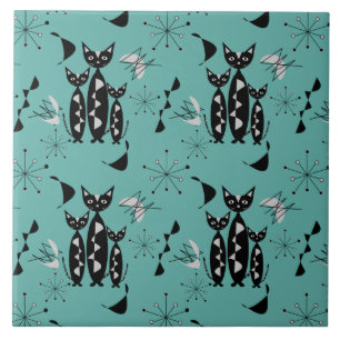 Modern Mid Century Retro Cats Cute Pattern Tile