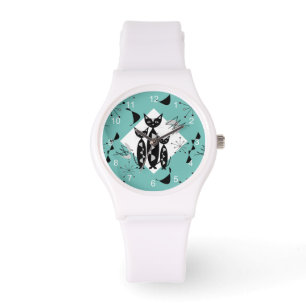 Modern Mid Century Retro Cats Cute Pattern Watch