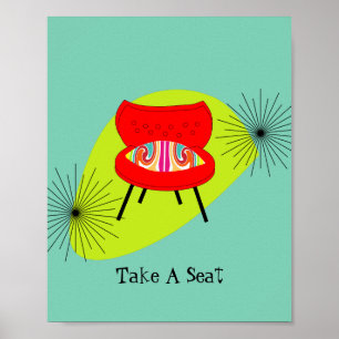 Modern Mid Century Retro Style Chair Illustration Poster