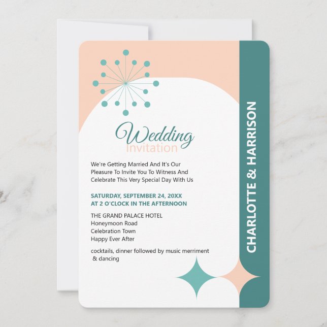 Modern Mid Century Retro Wedding Invitation (Front)