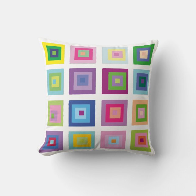 Modern Mid Century Squares Pattern Colourful Cushion (Front)