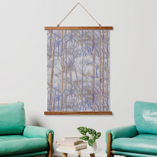 Modern Mid-Century Style Birch Forest Pattern Hanging Tapestry (Living Room)