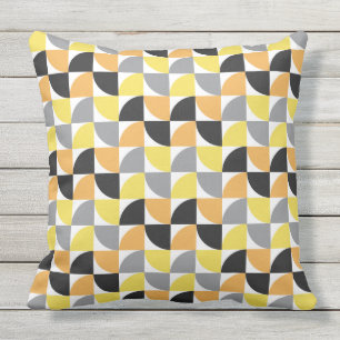 Modern Mid Century Yellow Grey Geometric Pattern Cushion