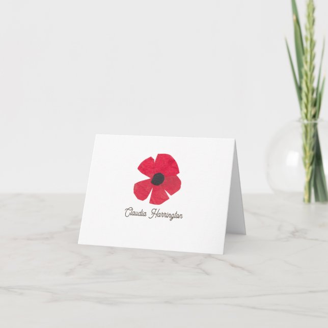 Modern Midcentury Red Poppy Hand-Illustrated Thank You Card (Front)