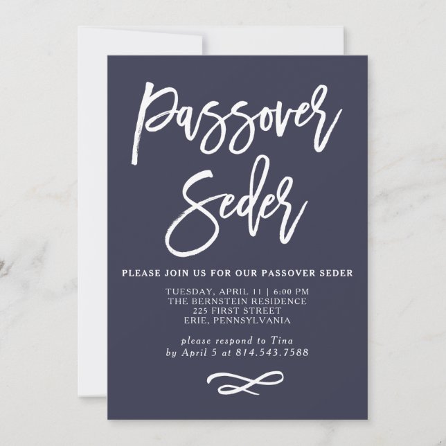 Modern Midnight Blue and White Passover Seder Card (Front)