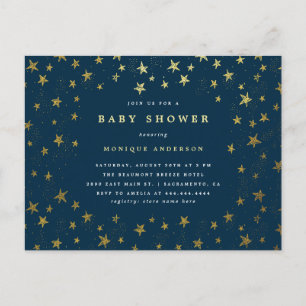 Modern Midnight Blue & Gold Stars Baby Shower Invitation Postcard