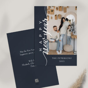 Modern Midnight Blue Happy New Year Greeting Holiday Card