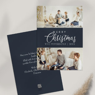 Modern Midnight Blue Photo Collage Christmas Holiday Card