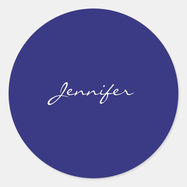 Modern Midnight Blue Plain Unique Classic Round Sticker (Front)