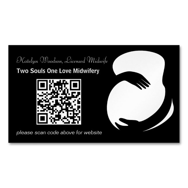 Modern Midwife Doula Maternity Black QR Code Magnetic Business Card (Front)