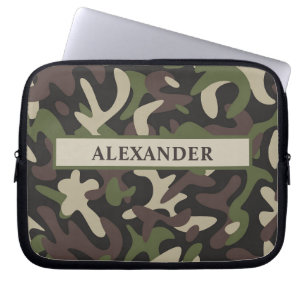 Modern Military Camouflage Green Brown Personalise Laptop Sleeve