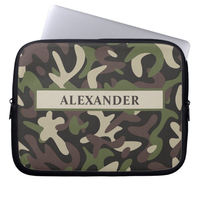 Modern Military Camouflage Green Brown Personalise Laptop Sleeve (Front)