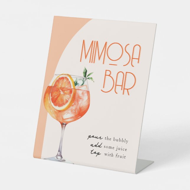Modern Mimosa Bar Aperol Spritz Bridal Shower  Pedestal Sign (Front)