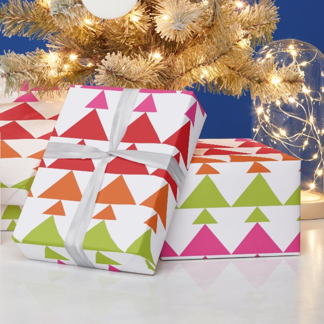 Modern Mini Christmas Trees Geometric Pattern Wrapping Paper (Holidays)