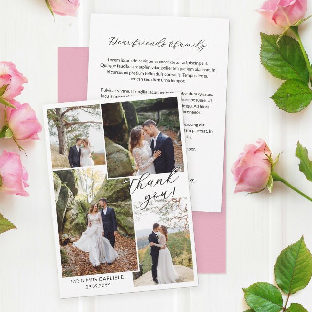 Modern Minial 4 Photo Collage Wedding Thank You Card (Creator Uploaded)