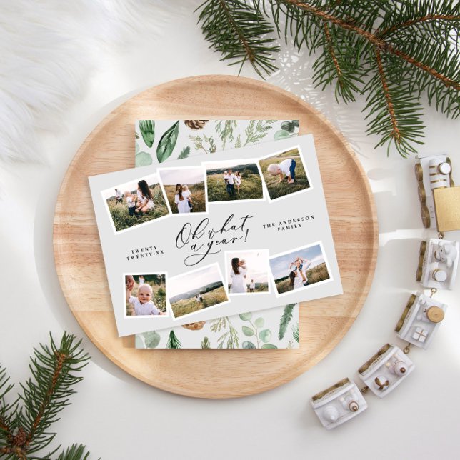 Modern minimal 10 photo new year grey family holiday card (Creator Uploaded)