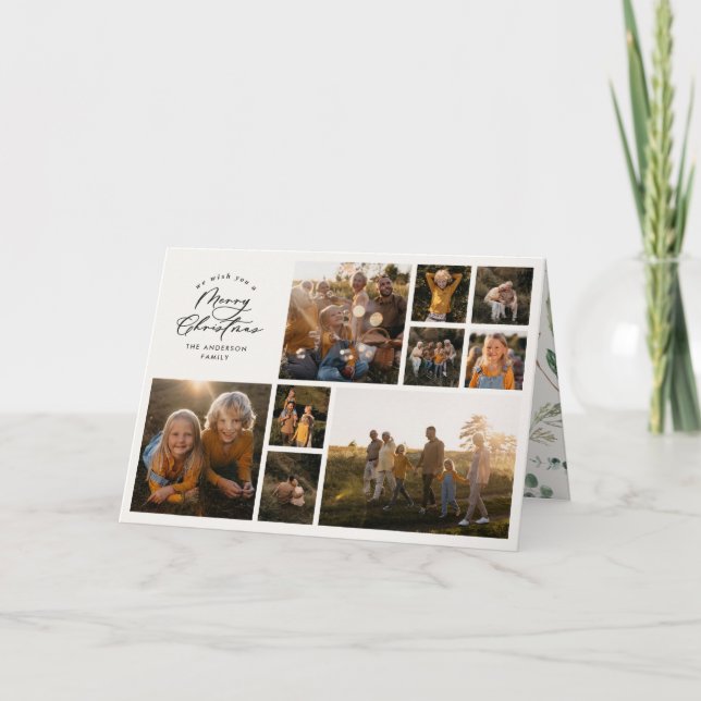 Modern minimal 11 photo botanical family holiday card (Front)