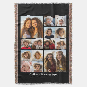 Modern Minimal 14 Photo Collage Black - White Text Throw Blanket