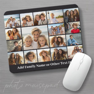 Modern Minimal 17 Photo Collage Gallery - Black Mouse Mat