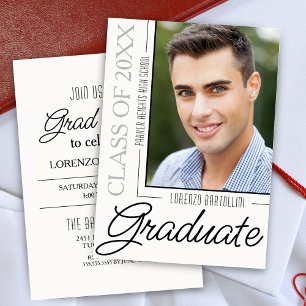 Modern Minimal 1 Photo Black and White Graduation Invitation