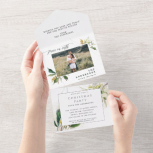 Modern minimal 1 photo Christmas elegant script Al All In One Invitation