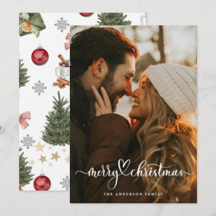 Modern minimal 1 photo Christmas elegant script Ho Holiday Card