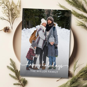 Modern Minimal 1 photo Christmas Elegant Script Holiday Card