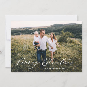 Modern minimal 1 photo Christmas elegant script Holiday Card