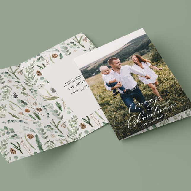 Modern minimal 1 photo Christmas elegant script Thank You Card (Creator Uploaded)