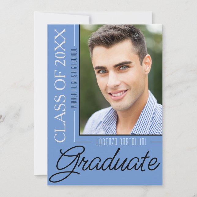 Modern Minimal 1 Photo Dusty Blue Graduation Party Invitation (Front)