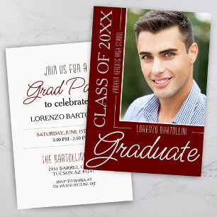 Modern Minimal 1 Photo Maroon Burgundy Graduation Invitation